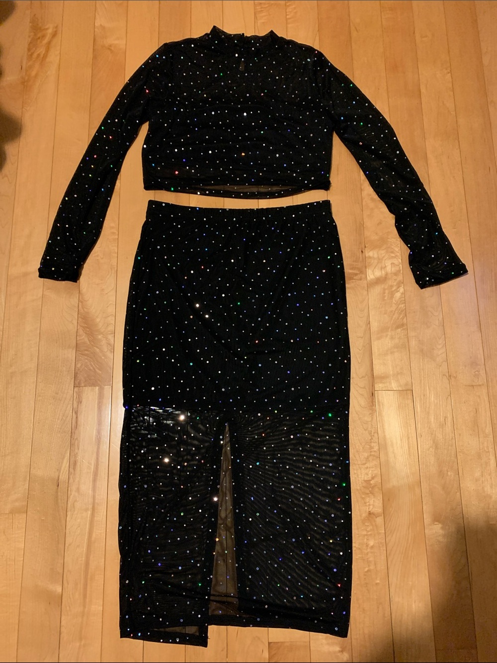 SHEIN Black Sparkle Velvet Two-Piece Skirt Set